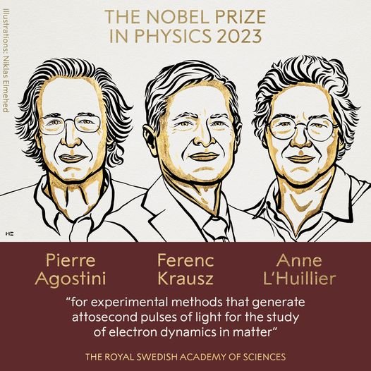 3 scientists win the Nobel Prize in Physics 2023. They developed light pulses to explore electrons